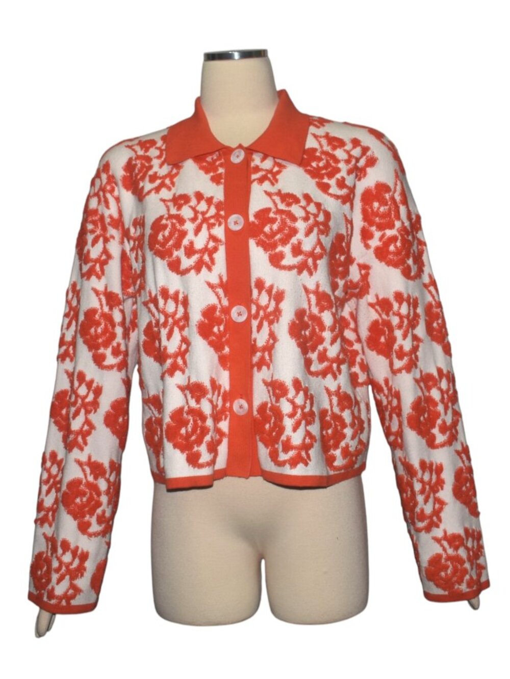 Ciao Lucia Pieo Cardigan Sweater Buttons Orange Floral Terry L As Is